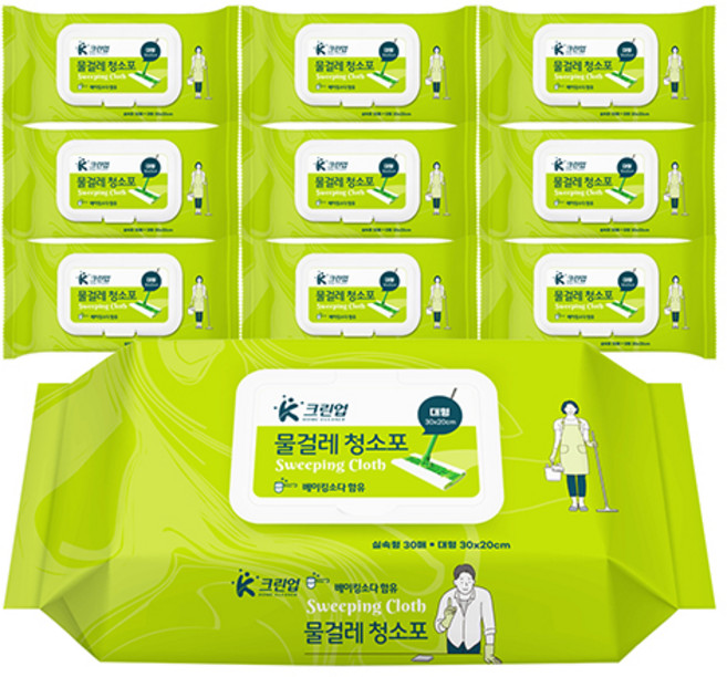 크린업 물걸레청소포 실속 대형 30매x10팩 청소포 일회용 리필형 부직포 청소물티슈, 10개