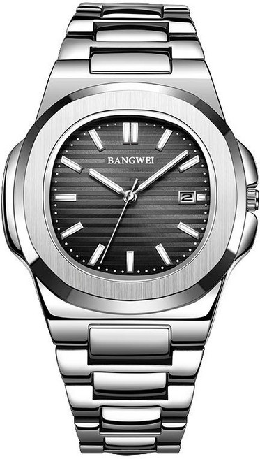 BANGWEI 鸚鵡螺系列男士自動機械錶 精鋼錶帶 日期夜光顯示 多色錶盤