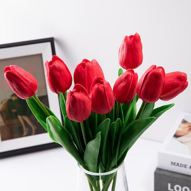 망고튤립 생화같은 인테리어 조화 부케 실크플라워 튜울립, S 튤립 - 레드, 10개