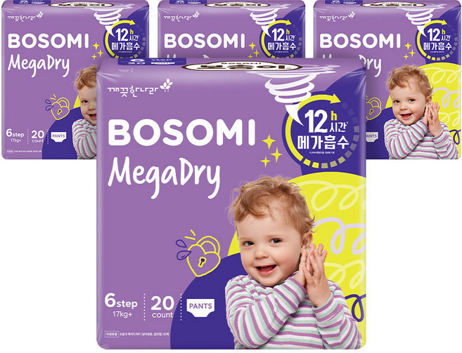 보솜이 메가드라이 팬티 기저귀 점보형 20매 4팩 1개(80매), 점보형(2XL)