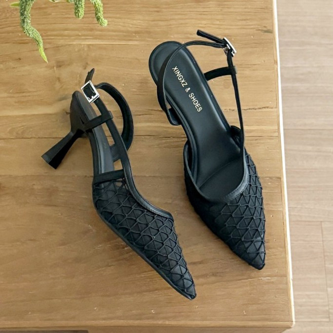 슈뿐 여성 메쉬 슬링백 힐 샌들 스틸레토 뾰족코 발편한 여름 구두 7cm