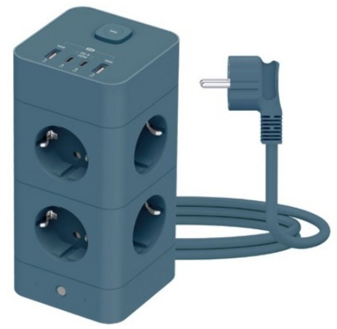 에코너 타워형 큐브 멀티탭 1단 8구 2단 12구 3단 16구, 1개, 2단 12구 얼루어 블루, 180cm