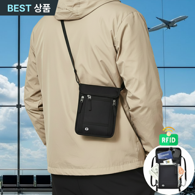 스토렐라 RFID 차단가방 6포켓 해외여행 크로스백 안티스키밍 여권케이스