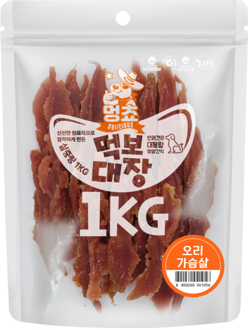 멍쵸 먹보대장 대용량 강아지간식, 1kg, 1개, 오리가슴살