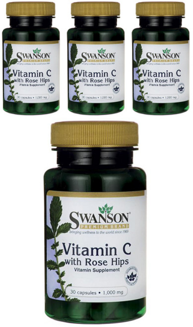 Swanson 斯旺森 玫瑰果維生素C膠囊 1000mg, 30顆, 4罐