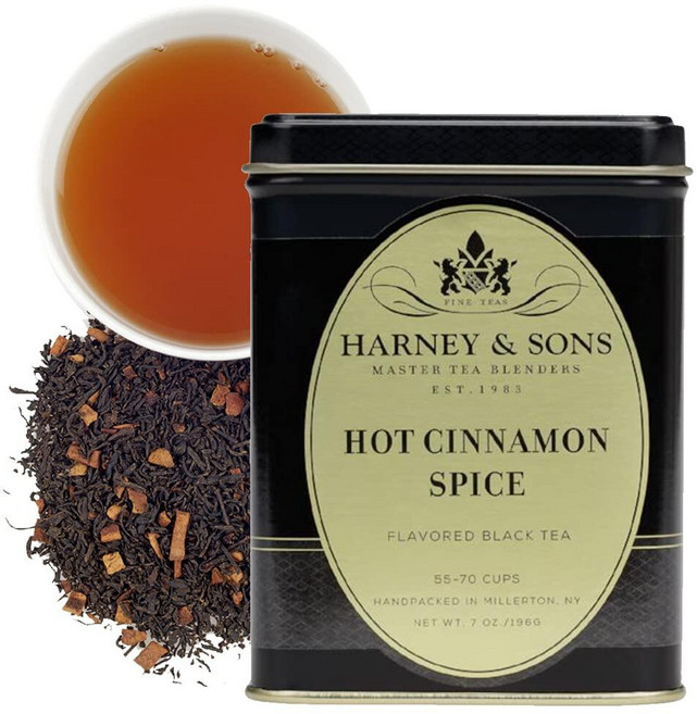 Harney & Sons 핫 시나몬 스파이스 홍차 오렌지 껍질 시나몬 정향 포함 198.4g(7온스) (1팩)142381, Harney & Sons 핫 시나몬 스파이스 홍차, 오, 1