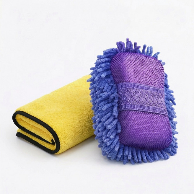 차량전용 세차 양털 스펀지 1개 + 극세사 타월 1장