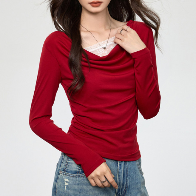 로렌미 델리아 레이스배색 카울넥 티셔츠 S260303SS-10