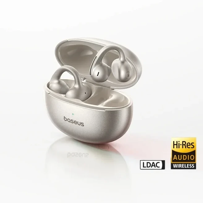 베이스어스 MC1 프로 이어버드 무선 블루투스 6.0 클립형 오픈형 4 마이크 통화 소음 헤드셋 LDAC 레졸루션, 02 Titanium