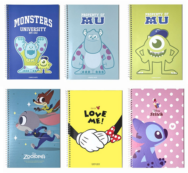 (캐릭터문구)2000 디즈니 캠퍼스노트 10권 /원링노트 (50매이상) (17x5x26cm)