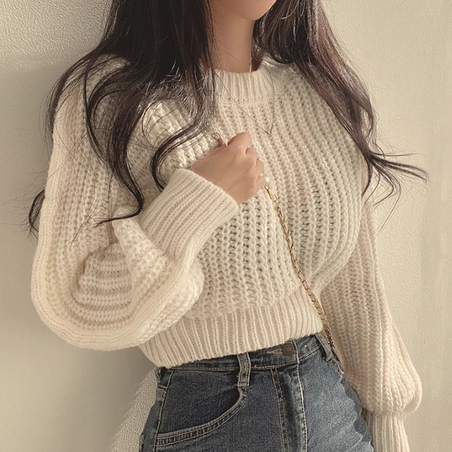 크레스티 여성 긴팔 따뜻한 스웨터 가을 겨울 루즈핏 라운드 니트