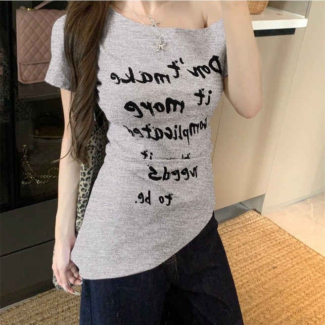 여성 오프숄더 슬립핏 반팔 티셔츠 T-002