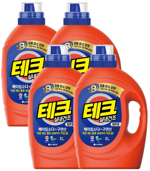 테크 베이킹소다+구연산 액체세제 일반 용기 x4, 3L, 1개