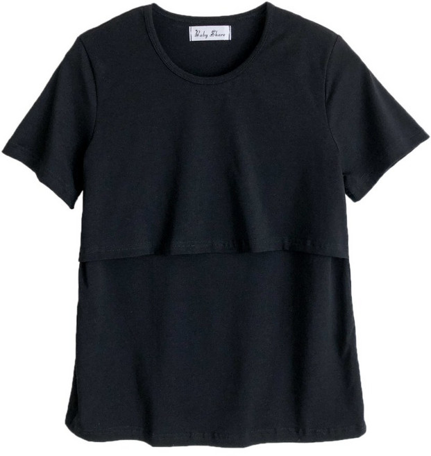 BABYSHARE時尚孕婦裝 素色全棉短袖孕婦哺乳衣 透氣舒適