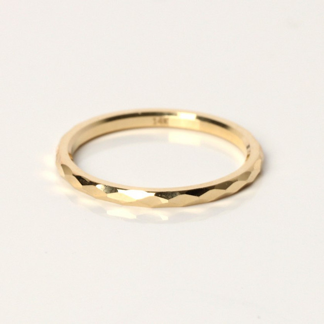 오로프 전체 14K 금 옐로우골드 할로우 다이아컷팅 가드링 반지