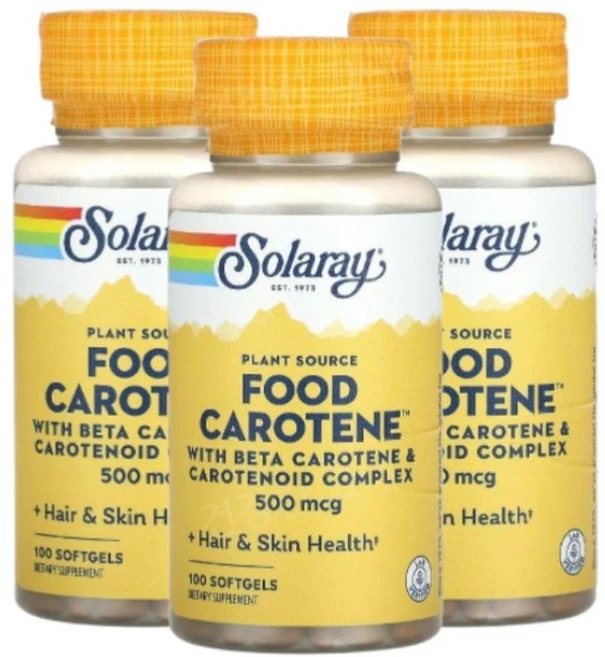 솔라레이 푸드카로틴 베타카로틴 500mcg 100소프트젤 3개 비타민A 카로티노이드, 100정 - 쿠팡