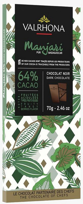 프랑스 발로나 Valrhona Manjari Chocolate 64% 카카오 만자리 다크 초콜릿바 70g, 4개