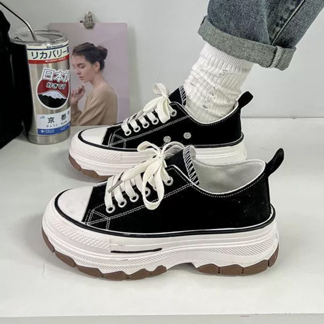 여성 키높이 운동화 발편한 가벼운 쿠션 좋은 캐주얼 스니커즈 빅사이즈 통굽 단화 스니커즈