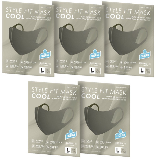 마스키치 스타일 핏 쿨 아쿠아 마스크 L, 1개입, 5개, 카키