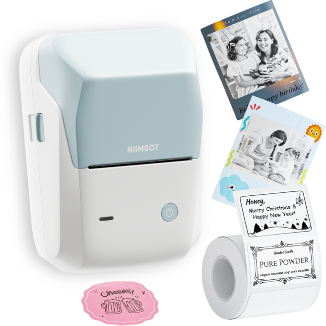 Niimbot B1 Pro 듀얼컬러 라벨프린터, 1개, B1 Pro블루+금박테두리50x32