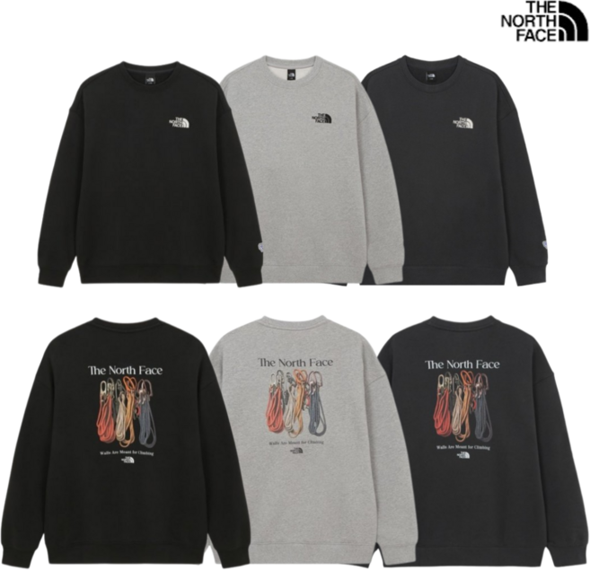 국내백화점판 노스페이스 맨투맨 남성용 등판 프린팅 간절기 라운드넥 긴팔 상의