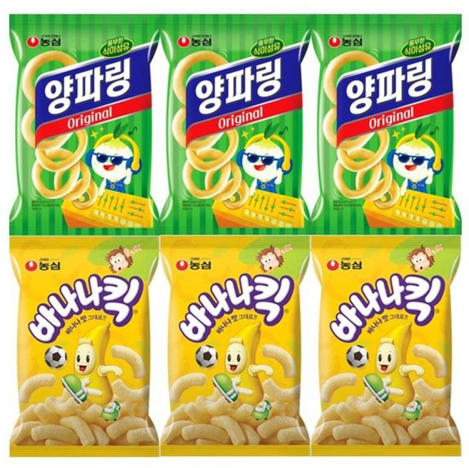 농심 양파링50g + 바나나킥45g 3개씩, 1세트, 285g