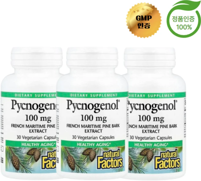 네추럴팩터스 3개 피크노제놀 100mg 베지 30 캡슐 해송 껍질 추출물 프로시아니딘, 30정 - 쿠팡