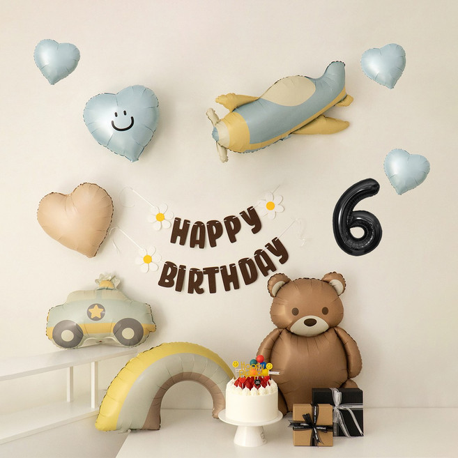 지에이엠 레터링 가랜드 하트 풍선 마카롱 캐릭터 풍선 생일 파티 용품 세트, 1세트, 마카롱캐릭터 숫자6