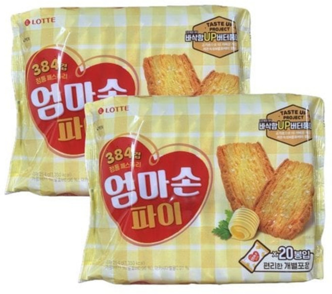 너만아는과자점 롯데제과 엄마손파이 254g x 2개 /과자 간식, 너만아는과자점 롯데제과 엄마손파이 254g x 2개 /