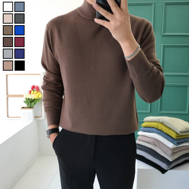 놈시크 M-4XL 남자 반폴라 니트 부드러운 캐시미어 스판 스웨터 빅사이즈