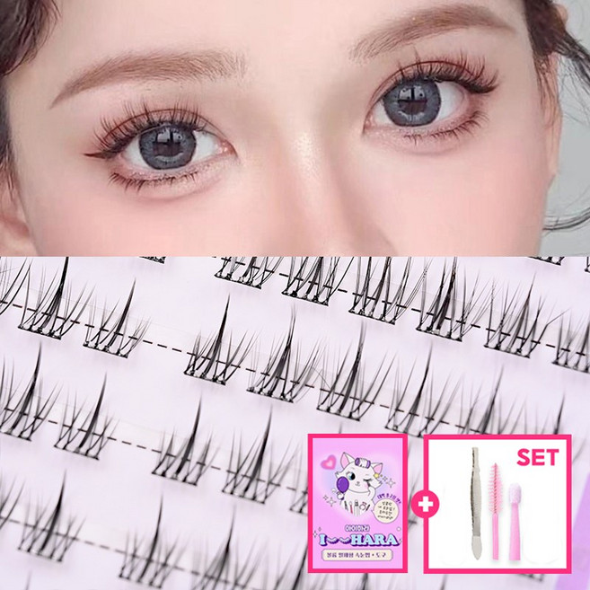 아이하라 가로3줄 노글루 디테일컬 부분속눈썹 원터치 가닥 속눈썹, 1개, 블랙