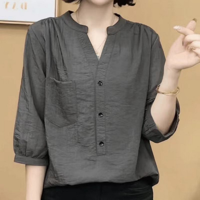 JLVJ 여름 여성 루즈핏 솔리드 데일리 셔츠 블라우스