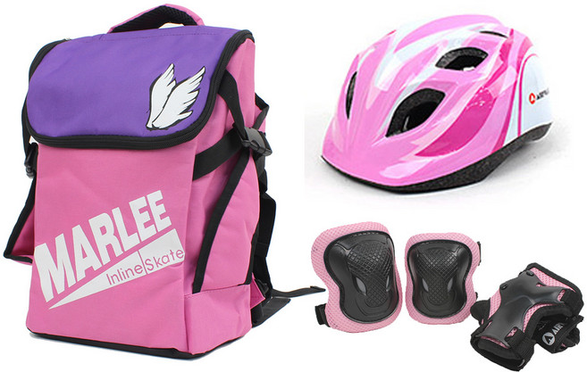 K2 마리 핑크 아동 인라인 보호장구 세트 / 인라인 가방+헬멧+보호대, 헬멧_블랙/가방_블루:보호대_레드_M, 1개