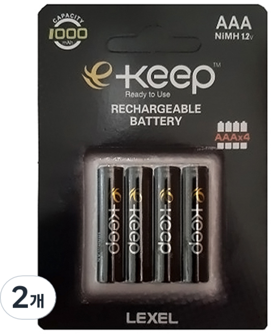 EKeep 1000mAh 고용량 AAA 충전지, 4개입, 2개