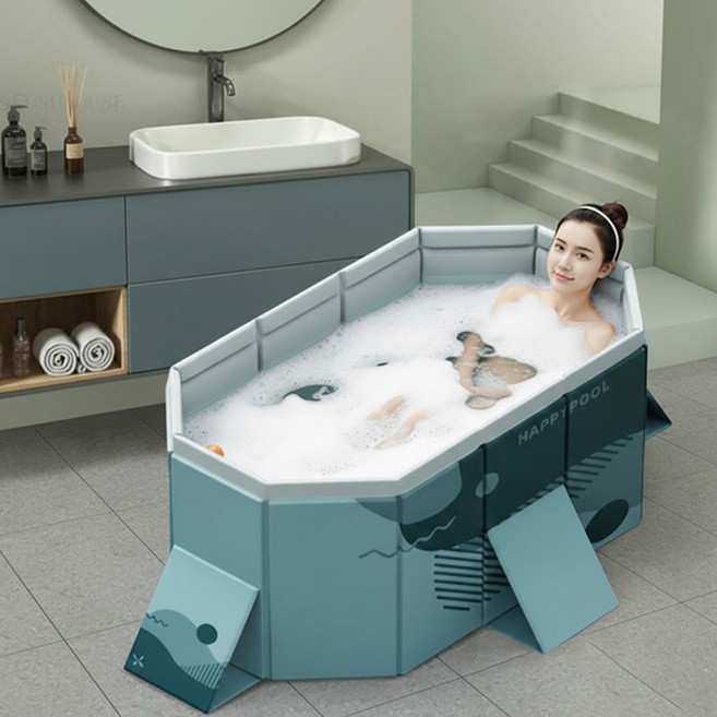 크크섬 성인 접이식 욕조 대형 이동식 반신욕조, 1개, 블루