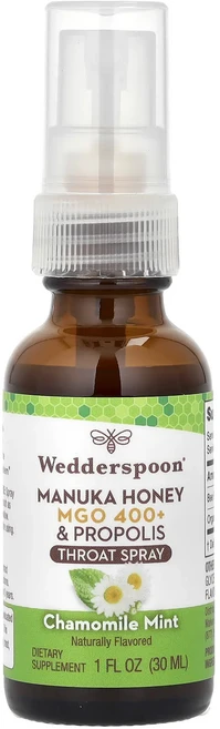몸관리하세요 겨울입니다 Wedderspoon 마누카 꿀 및 프로폴리스 인후 스프레이 카모마일 민트 MGO 400+ 30ml(1fl oz) 특별관리진행, Wedderspoon마누카꿀및프로폴리스인후스프레이카모마, 1개, 30ml - 쿠팡