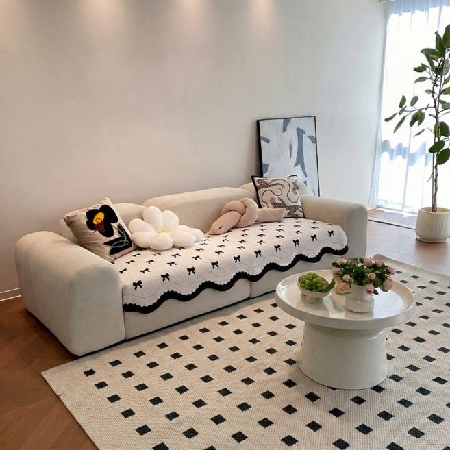 화이트 소파 패드 사계절 소파 패드 3인용 4인용 겨울용 두꺼운 타입 하트 무늬 초극세사