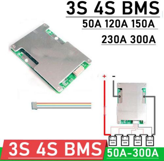 리튬 이온 LifePo4 리튬 배터리 보호 보드 W 밸런스 자동차 시동 RV 인버터 3S 4S BMS 12V 50A 120A 150A 230A 300A 18650, 1개