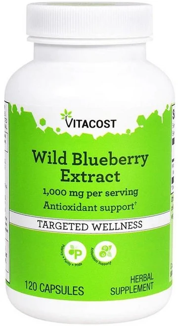 비타코스트 와일드 블루베리 추출물 1000mg 퍼서빙(60일분) Vitacost Wild Blueberry Extract, 1개, 120정 - 쿠팡