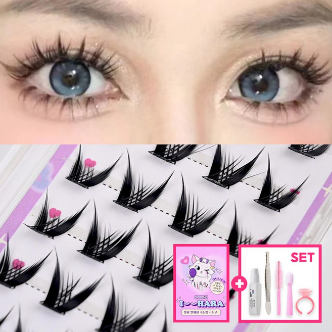 아이하라 세로6줄 DDT205-04 화려한 초보 가닥속눈썹 파티 부분 속눈썹 도구세트, 2개