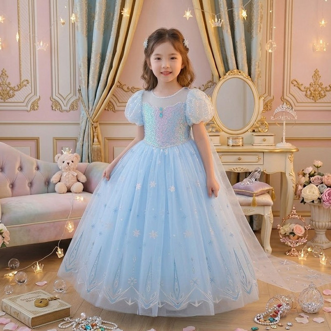 모모토리 여아 유아 어린이 자체제작 샤이닝 크리스탈 엘사 드레스 공주원피스 겨울왕국 공주드레스
