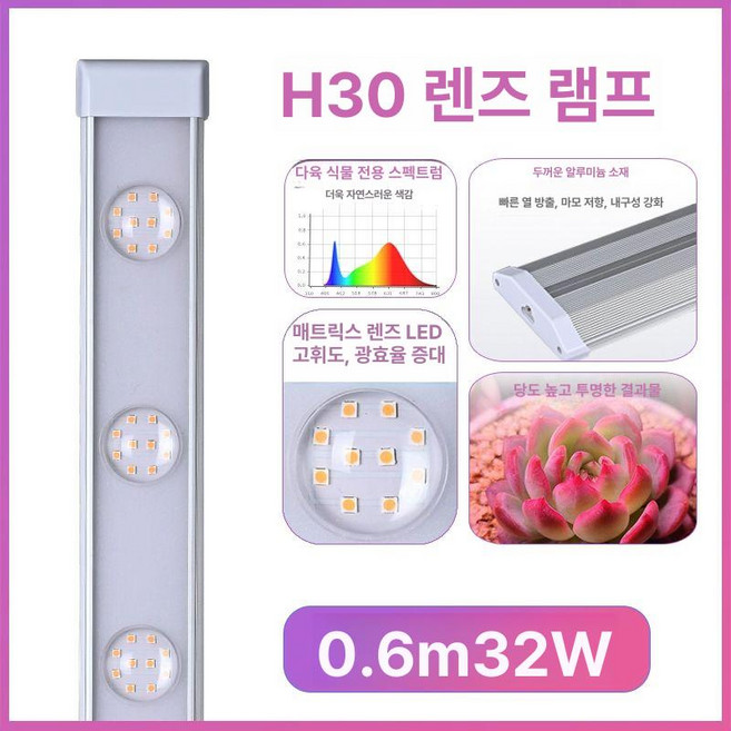 식물등 전구 제품 방수 생장등 식물램프 성장 실내재배 전문재배 스탠드 재배등 식물 스탠드형불 조명, 5.H30 렌즈 0.6m 32W 다육식물