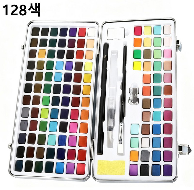포령 고체 수채화물감 키트 워터브러쉬 세트, 128색