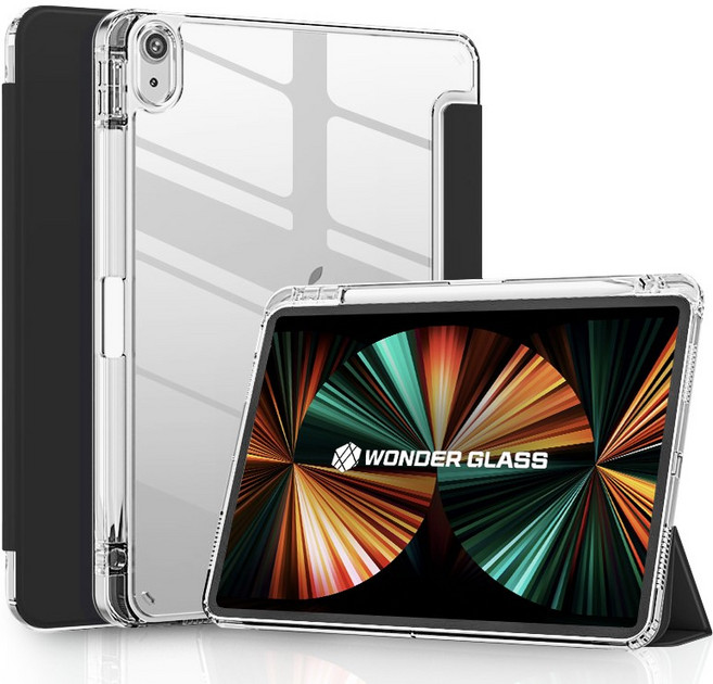 원더글라스 에어 가드 투명 아크릴 애플펜슬 충전 수납형 아이패드 케이스, 1개, 블랙