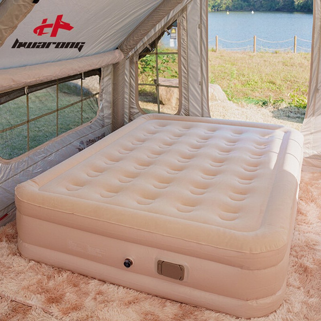 CAMPX 에어매트 캠핑매트 자충매트 야외 캠핑용 휴대용 매트리스 더블 펌프내장형, 베이지