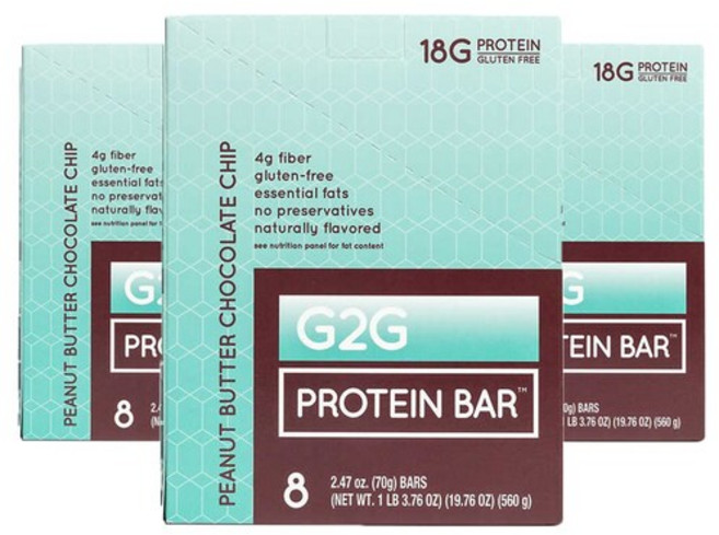 G2G 지투지 프로틴 바 피넛 버터 초콜릿 칩 70g x 8바 단백질 에너지바, 8팩