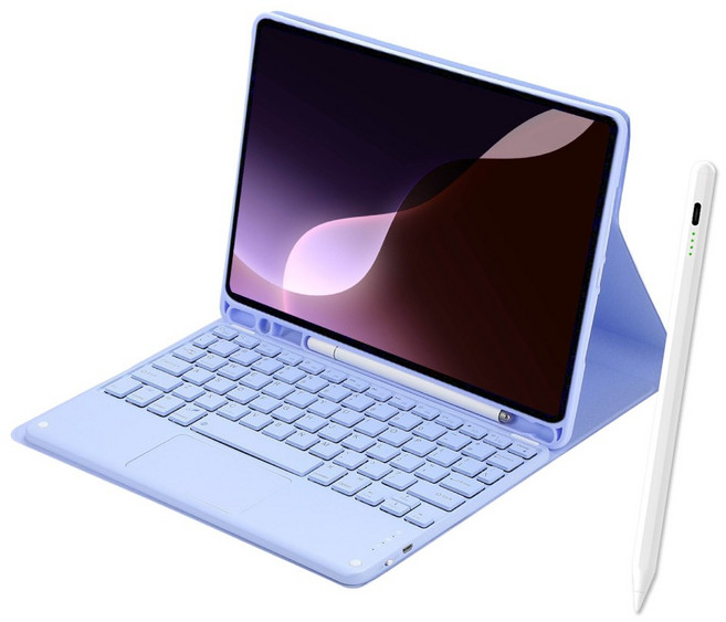 聆翔 iPad 磁吸式藍牙鍵盤保護套 軌跡觸控板, 紫色+觸控筆,iPad 第7-9代, 1個