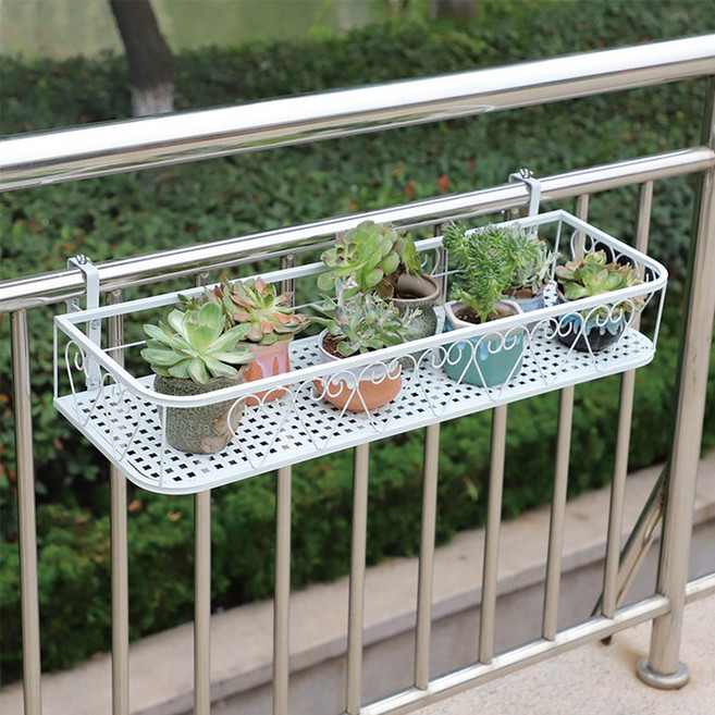 HK.sell 라운드 베란다 화분걸이 난간 화분걸이 80 X 25CM -걸쇠 폭 조절 가능 3.5-7.5CM 사이 모든 난간에 적용 가능, 화이트