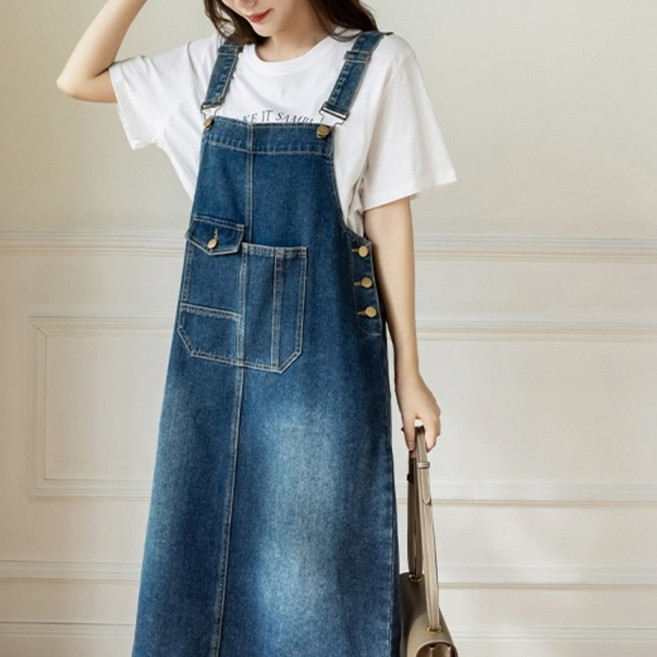 아이엠몽 여성용 차카리 포켓 포인트 멜빵 데님 치마