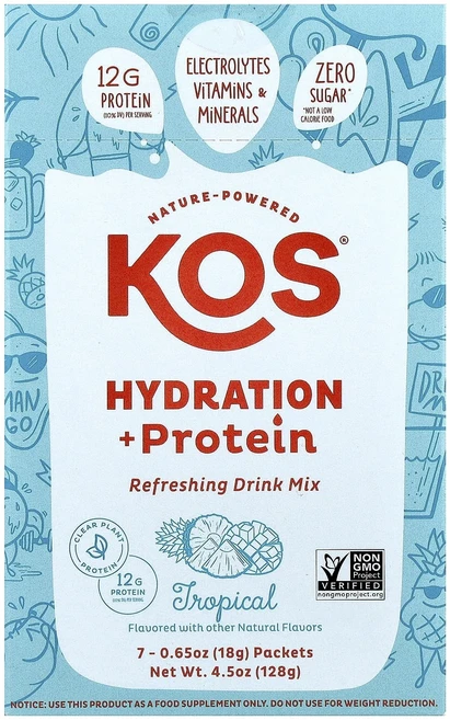 효과가 좋은 KOS 수분 보충 + 프로틴 리프레싱 드링크 믹스 트로피컬 7팩 각 18g(0.65oz) 최저가격, KOS수분보충프로틴리프레싱드링크믹스트로피컬7팩각18g0 - 쿠팡